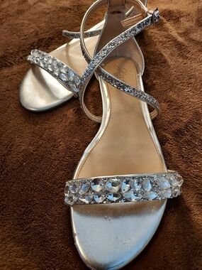 Badgley Mischka Silver Crystal-Strap Dress Sandals